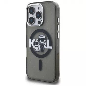 Karl Lagerfeld IML Glitter Karl & Choupette Sketch Logo MagSafe Case til iPhone 16 Pro Max, sort