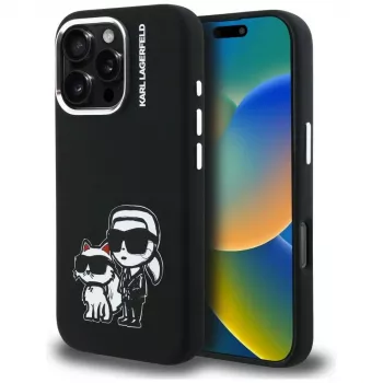 KARL LAGERFELD Silicone Karl & Choupette Sketch MagSafe Case til Apple iPhone 16 Pro, sort
