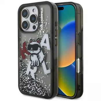 KARL LAGERFELD Liquid Glitter Choupette Logo-cover til Apple iPhone 16 Pro Max - sort