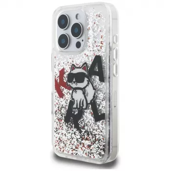 Karl Lagerfeld Liquid Glitter Choupette Logo-cover til Apple iPhone 16 Pro Max, transparent