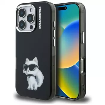 Karl Lagerfeld IML Aquarelle Choupette & Logo-bagcover til Apple iPhone 16 Pro, sort