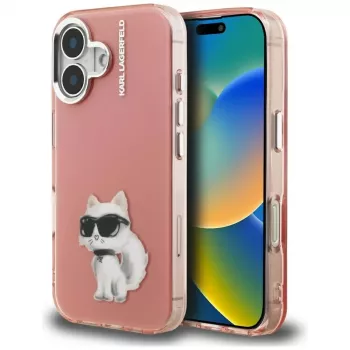 Karl Lagerfeld IML Aquarelle Choupette & Logo-telefoncover til iPhone 16, pink