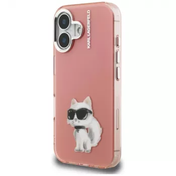 Karl Lagerfeld IML Aquarelle Choupette & Logo-telefoncover til iPhone 16, pink