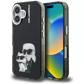 KARL LAGERFELD IML Aquarelle Karl & Choupette & Logo-bagcover til Apple iPhone 16, sort