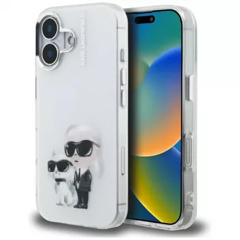 Karl Lagerfeld IML Aquarelle Karl & Choupette & Logo-cover til Apple iPhone 16, hvid