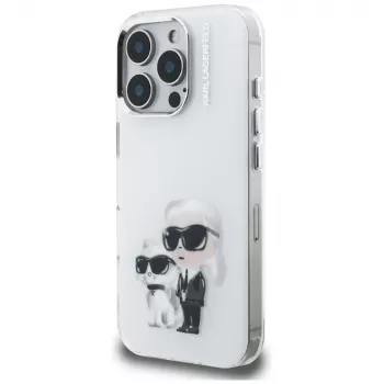Karl Lagerfeld IML Aquarelle Karl & Choupette & Logo-cover til iPhone 16 Pro Max, hvid