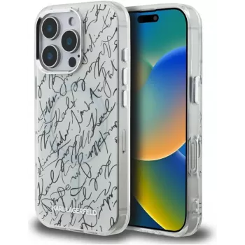 Karl Lagerfeld IML Karl ScriptPattern MagSafe-cover til Apple iPhone 16 Pro, hvid