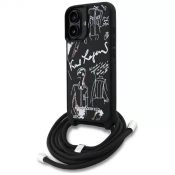 Karl Lagerfeld Crossbody GrainedPattern & Logo-cover til iPhone 16, sort