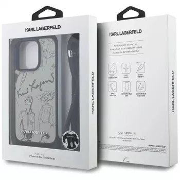 Karl Lagerfeld Crossbody GrainedPattern & Logo-cover til iPhone 16 Pro, grå