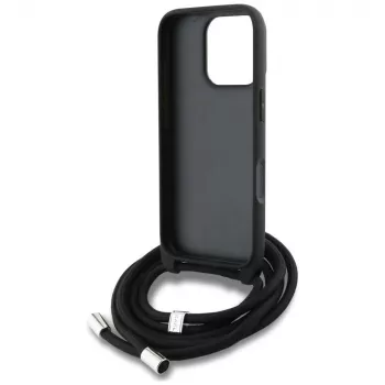 Karl Lagerfeld Crossbody-cover med gennembearbejdet mønster & logo til iPhone 16 Pro Max, grå