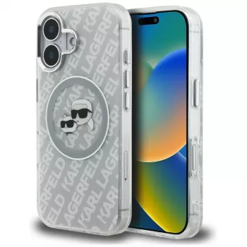 KARL LAGERFELD IML Glitter Karl & Choupette Heads Logo MagSafe-cover til iPhone 16, grå