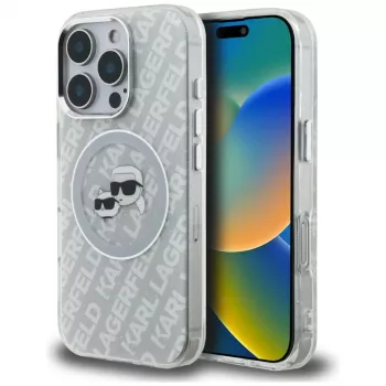 KARL LAGERFELD IML Glitter Karl & Choupette Heads Logo MagSafe-cover til iPhone 16 Pro, grå