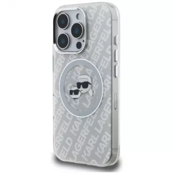 KARL LAGERFELD IML Glitter Karl & Choupette Heads Logo MagSafe-cover til iPhone 16 Pro, grå