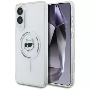 Karl Lagerfeld Button Choupette Head Printed Logo MagSafe-cover til Samsung Galaxy S25 Edge, hvid