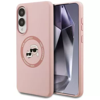 Karl Lagerfeld Silicone DoubleHeads And Circle MagSafe-cover til Samsung Galaxy S25 Edge, pink