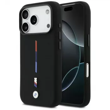 BMW M Silicon Tricolor Line MagSafe-cover til iPhone 17 Pro sort