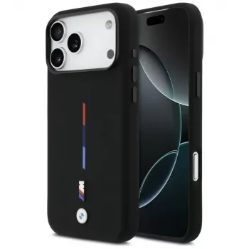 BMW M Silicon Tricolor Line MagSafe-cover til Apple iPhone 17 Pro Max, sort