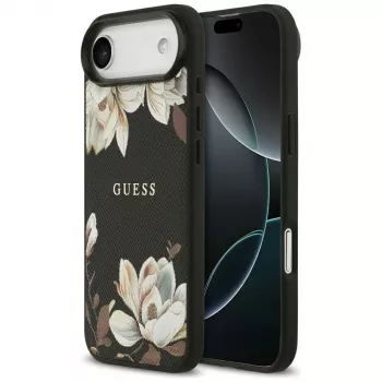 Guess Grained Flowers Classic Logo MagSafe-cover til Apple iPhone Air - sort