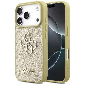 Guess Fixed Glitter Big 4G bagcover til Apple iPhone 17 Pro, guld