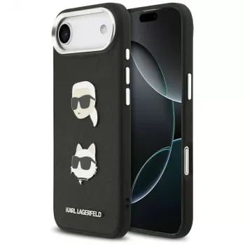 KARL LAGERFELD FW Grained Karl & Choupette Heads Pins & Logo Case til iPhone Air, sort