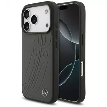 Mercedes Leather Large Laurel Leaf MagSafe Case for iPhone 17 Pro Anthracite
