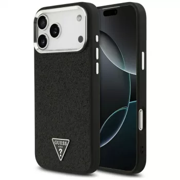 Guess Glitter Triangle Logo MagSafe Case til iPhone 17 Pro Max sort