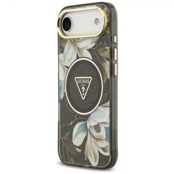 Guess IML Glitter Flowers Triangle MagSafe-cover til iPhone Air – sort