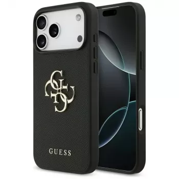 Guess Grained Big 4G & Classic Logo-bagcover til iPhone 17 Pro Max, sort