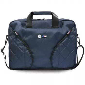 BMW Nylon Laptop Messenger Bag med metallogo, navyblå, 16