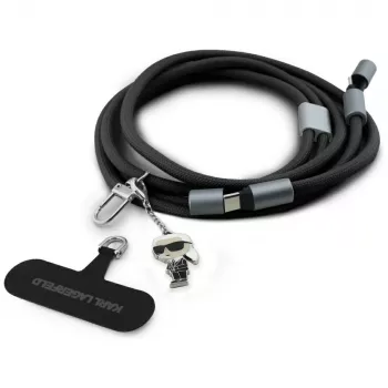 Karl Lagerfeld Ikonik Charm USB-C til USB-C-kabel med lanyard, 1,2 m, sort