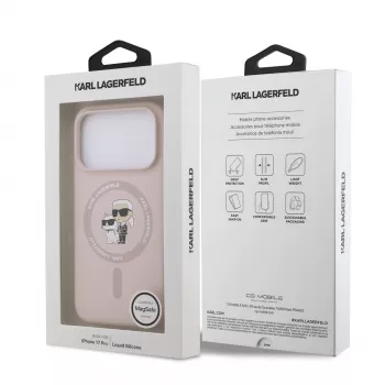KARL LAGERFELD Silikonecover til Apple iPhone 17 Pro med MagSafe og ringholder, pink, Karl & Choupette-kollektion