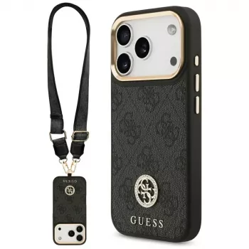 Guess 4G Strass Logo & Big Strap Metal Buttons MagSafe-cover til iPhone 17 Pro sort