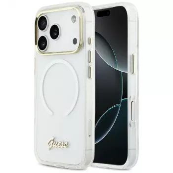 Guess IML Gradient Script Metal MagSafe Case til iPhone 17 Pro Max, hvid