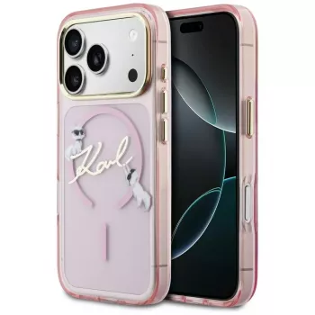 Karl Lagerfeld IML Choupettes KarlScript Logo MagSafe-cover til Apple iPhone 17 Pro, pink