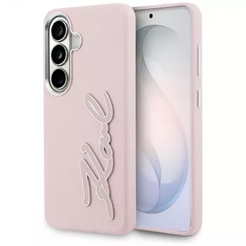 Karl Lagerfeld Grained Signature Metal Resin Logo Case til Samsung Galaxy S26 pink