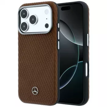 Mercedes-Benz Leather Semi Wrap Wood Effect MagSafe Case for iPhone 17 Pro, Camel