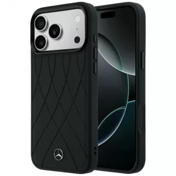 Mercedes-Benz Leather Case with Crossed Lines MagSafe for iPhone 17 Pro, Black