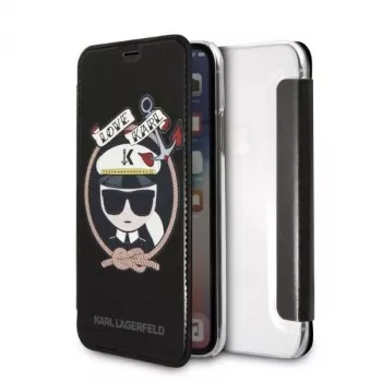 Karl Lagerfeld KLFLBKPXKSB Signature Glitter Bookcase til iPhone X/Xs, sort
