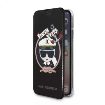 Karl Lagerfeld KLFLBKPXKSB Signature Glitter Bookcase til iPhone X/Xs, sort