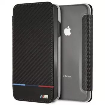 BMW M Carbon Tricolor Stripe Book Case til Apple iPhone XS Max - sort