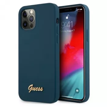 Guess GUHCP12LLSLMGBL Metal Logo Script Hard Case til Apple iPhone 12 Pro Max, blå