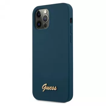 Guess GUHCP12LLSLMGBL Metal Logo Script Hard Case til Apple iPhone 12 Pro Max, blå