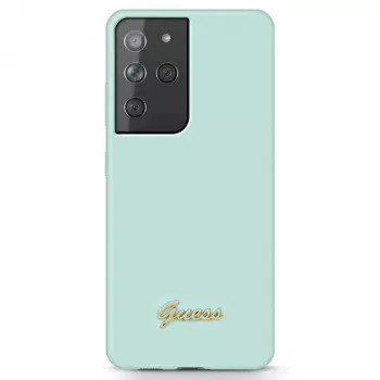 Guess GUHCS21LLSLMGLB silikone Script metal-logo bagcover til Samsung Galaxy S21 Ultra (blå)