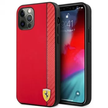 Ferrari FESAXHCP12LRE iPhone 12 Pro Max 6,7 inch rød Hardcase On Track Carbon Stripe