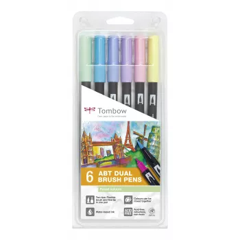 Tombow ABT-6P-2 Dual Brush Pen sæt - 6 farver - fin spids & penselspids - flerfarvet