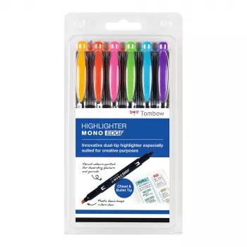 Tombow MONO Edge highlighter-pen sæt - skrå og rund spids 3,8mm 0,8mm linje assorteret (6 penne)