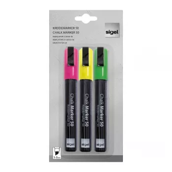 SIGEL Liquid Chalk Marker sæt vandbaseret aftørrelig pink grøn gul 3-pak