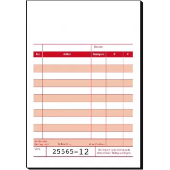 SIGEL KC621 formularbog kasseblok med additionsblad, 10 x 16,5 cm, 2 x 50 sider, fortløbende nummereret