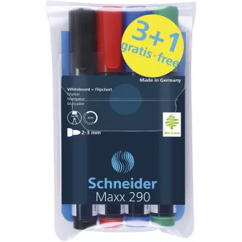 Schneider Maxx 290 whiteboard- og flipchartmarker, blandede farver 2,0 - 5,0 mm, 4-pak