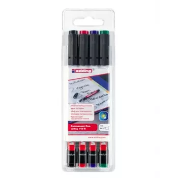 EDDING 142 M OHP-marker sæt - sort, blå, grøn, rød - rund spids - medium - 1 mm - alkoholbaseret blæk - til folie, glas, plast